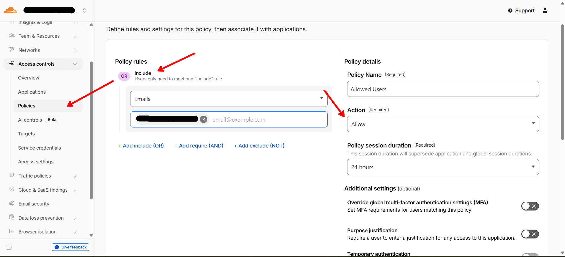 Cloudflare Access 策略配置